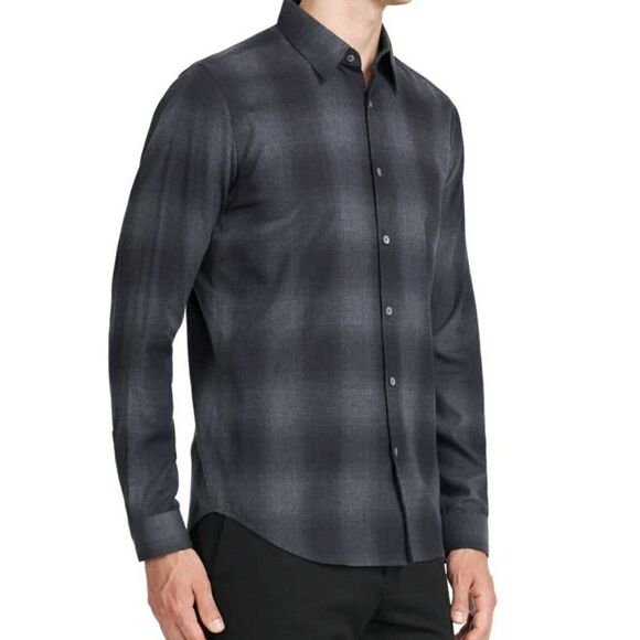 THEORY Men's Irving - S, M, L, XL -  Flannel Check Sport Shirt - Charcoal Check - Picture 3 of 8